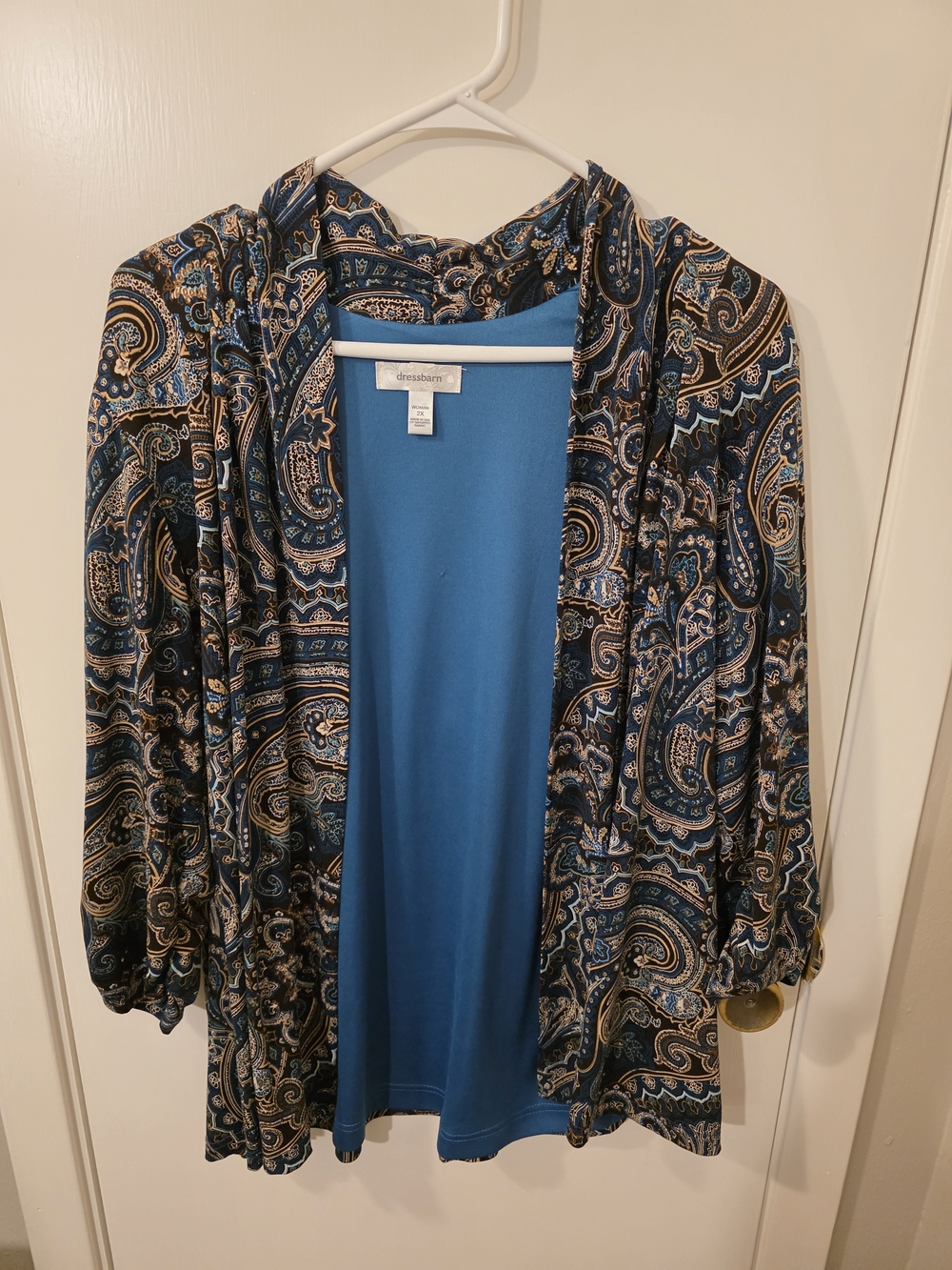 dressbarn Teal-Blue Knit Open Cardigan